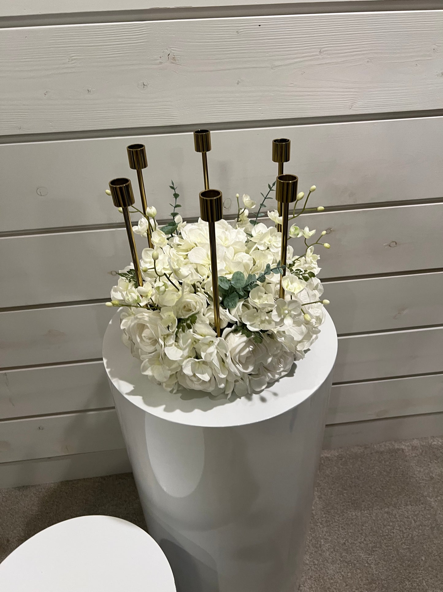 WHITE FLORAL CANDELABRA